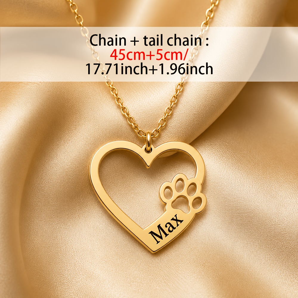 Personalized 18K Gold Plated Pet Name Necklace with Heart Paw Print Pendant